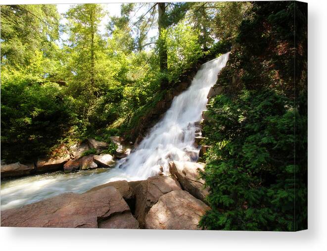 Waterfalls Canvas Print featuring the photograph Waterfall at Longwood Gardens by Trina Ansel