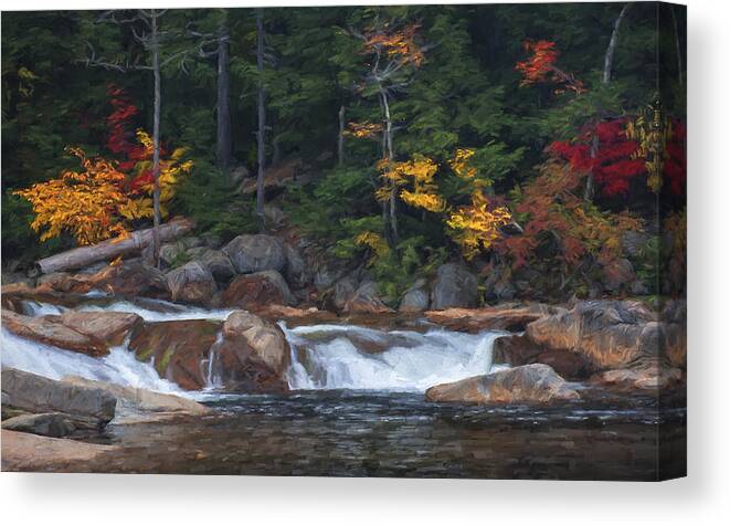 New Hampshire Canvas Print featuring the mixed media Waterfall - White Mountains - New Hampshire by Jean-Pierre Ducondi