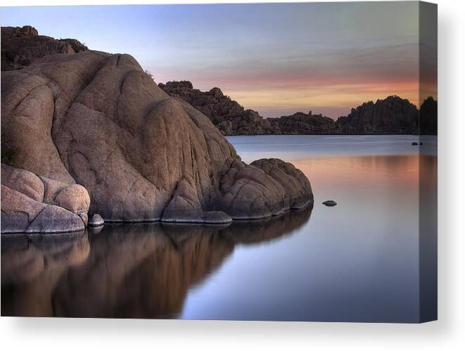 Sunrise Canvas Print featuring the photograph Watson Lake Arizona Colors by Dave Dilli