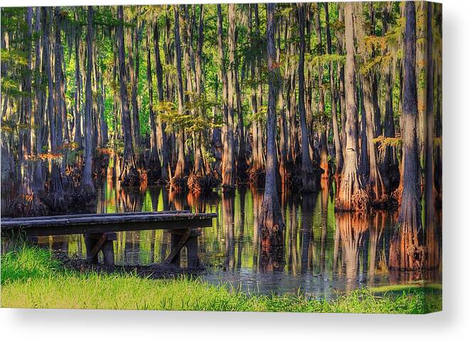 Swamp Canvas Print featuring the photograph West Monroe Swamp Dock by Ester McGuire