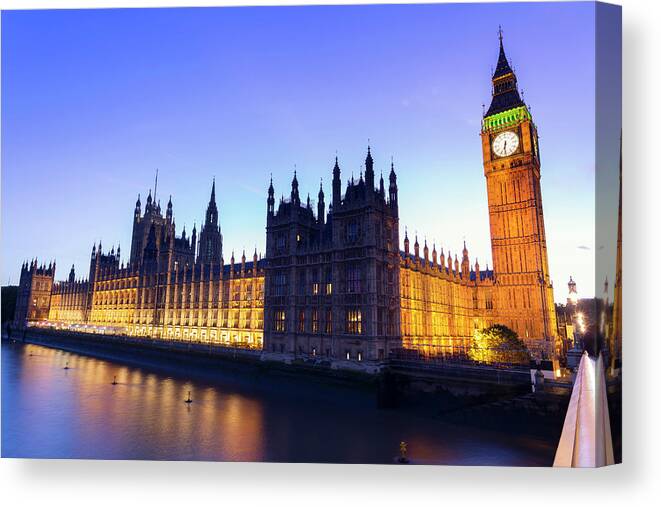 Clock Tower Canvas Print featuring the photograph Westminster Palace by Ultraforma 
