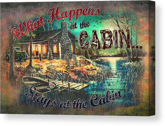 Jim Hansel Canvas Print featuring the painting What happens at Cabin by JQ Licensing