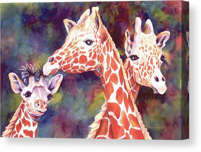 Giraffe Canvas Print featuring the painting What's Up Dad - Giraffes by Roxanne Tobaison