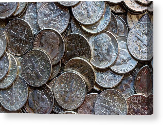 Silver Canvas Print featuring the photograph When Dimes Were Made Of Silver by Heidi Smith
