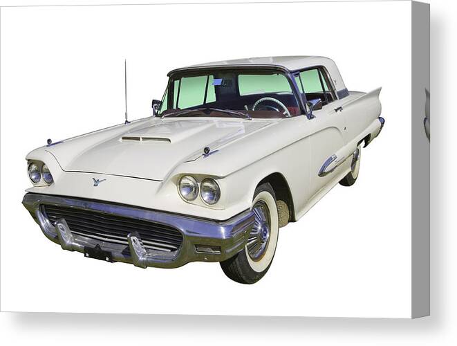 1958 Ford Thunderbird Canvas Print featuring the photograph White 1958 Ford Thunderbird Classic Car by Keith Webber Jr