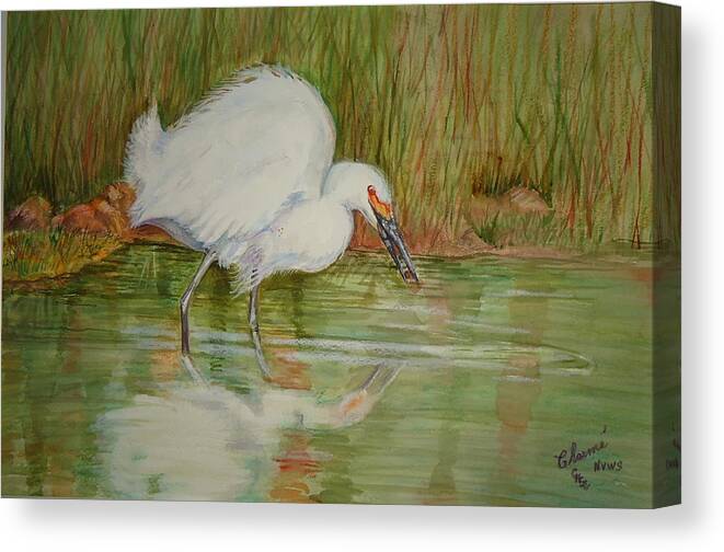 Egret Canvas Print featuring the painting White Egret Wading by Charme Curtin