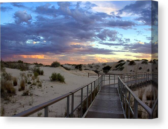 White Sands Canvas Print featuring the photograph White Sands Boardwalk at Sunset by Diana Powell