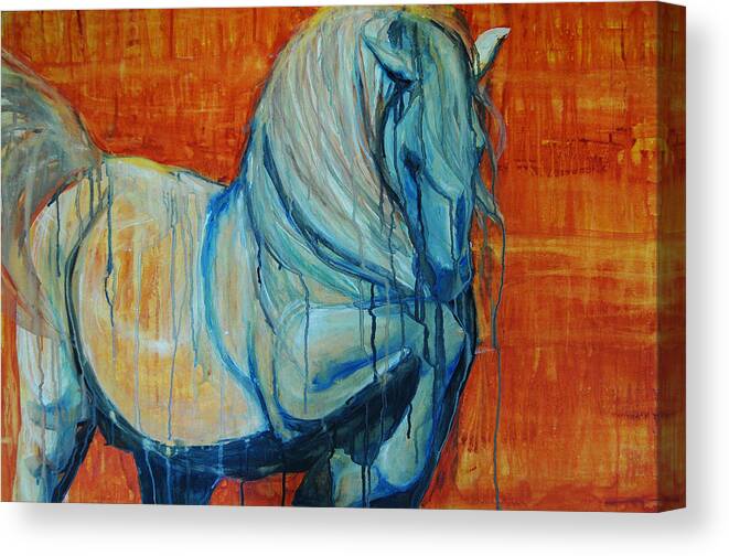 Horses Canvas Print featuring the painting White Stallion by Jani Freimann