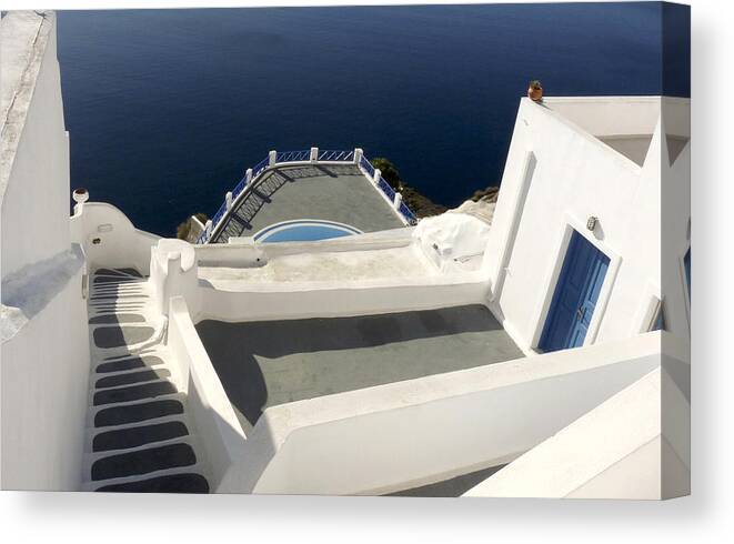 Architecture Canvas Print featuring the photograph White Walls and Blue Water by Lucinda Walter
