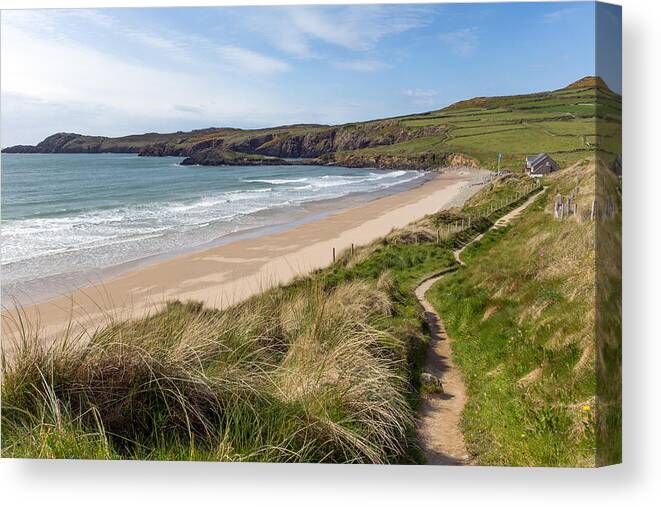 Landscape Canvas Print featuring the photograph Whitesands Bay beach St Brides Bay West Wales UK in the Pembrokeshire Coast National Park by Charlesy 