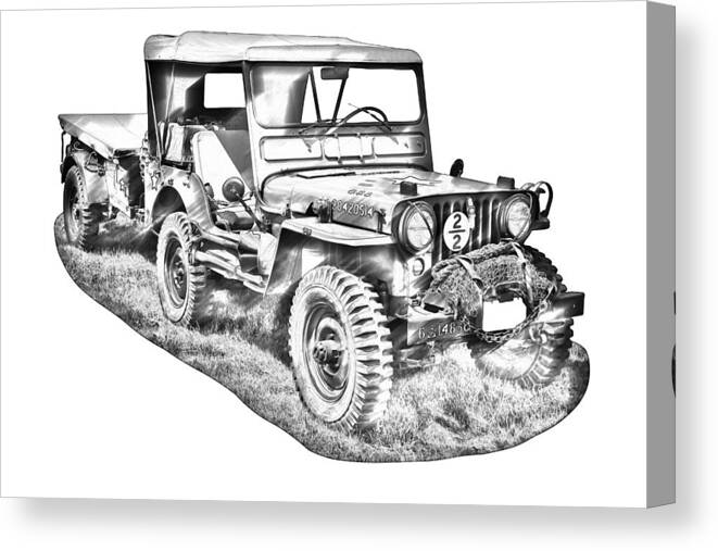 Army Canvas Print featuring the photograph Willys World War Two Army Jeep Illustration by Keith Webber Jr