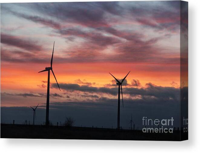 Sunset Canvas Print featuring the photograph Wind Turbines Sunset by Yumi Johnson