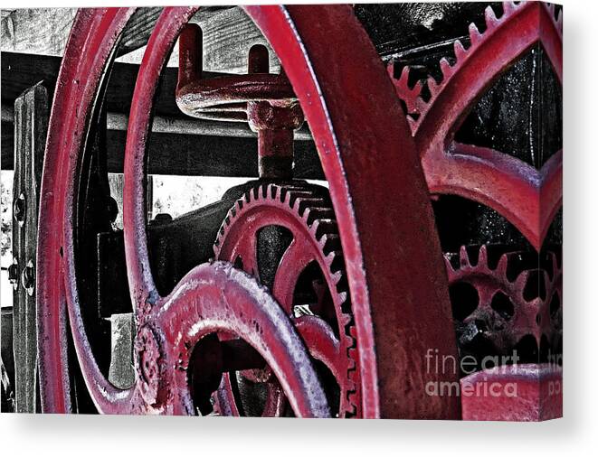 Wine Press Canvas Print featuring the photograph Wine Press Gears by Dawn Gari