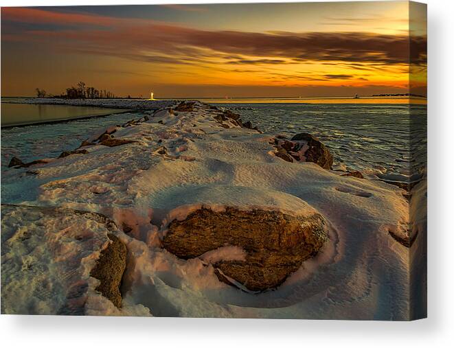 Blizzardof2015 Canvas Print featuring the photograph Winter At Sunset by Lechmoore Simms
