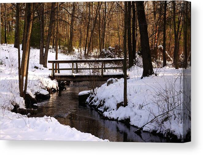 Winter Canvas Print featuring the photograph Winter Bridge at Christmastime - Greeting Card by Mark Valentine