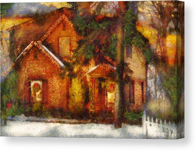 Christmas Canvas Print featuring the photograph Winter - Christmas - The warmth of a gingerbread house by Mike Savad