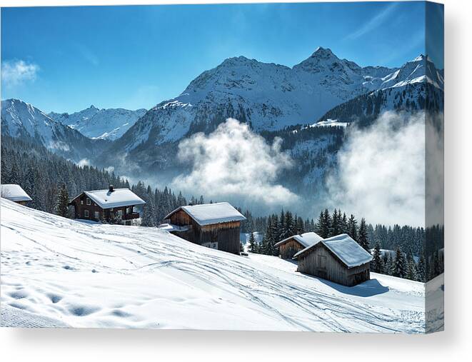 Scenics Canvas Print featuring the photograph Winter Landscape With Ski Lodge In by Kemter