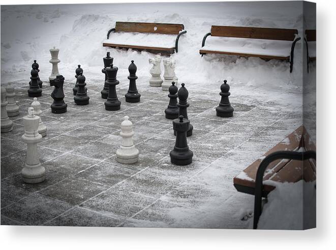 Chess Canvas Print featuring the photograph Winter Outdoor Chess by Andreas Berthold