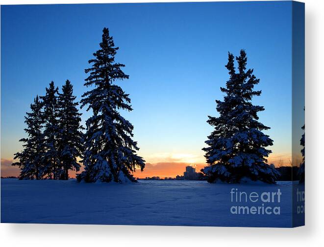 Winter Scene Canvas Print featuring the photograph Winter Scenic At Sunset by Terry Elniski