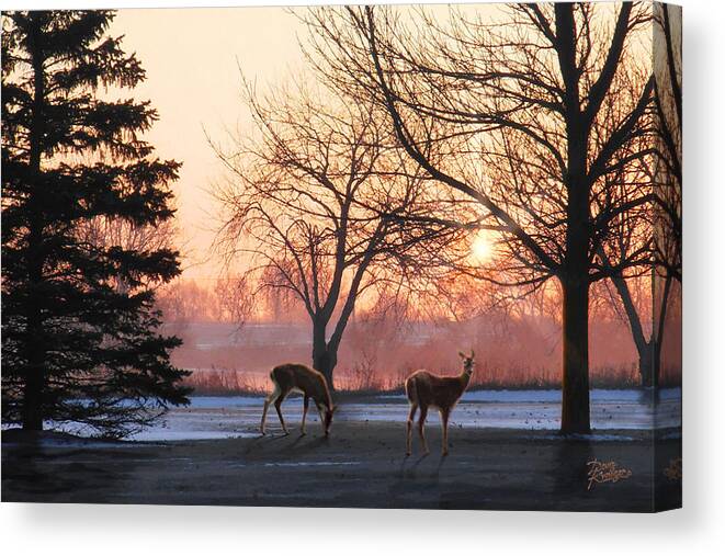 Winter Sunrise Greeting By Doug Kreuger Canvas Print featuring the painting Winter Sunrise Greeting by Doug Kreuger