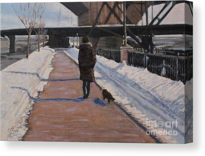 Cityscape Canvas Print featuring the painting Winter Walk by Laura Toth