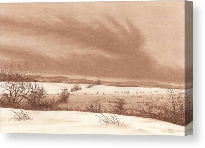 Landscape Canvas Print featuring the painting Wintry Meadow by Peter Rashford