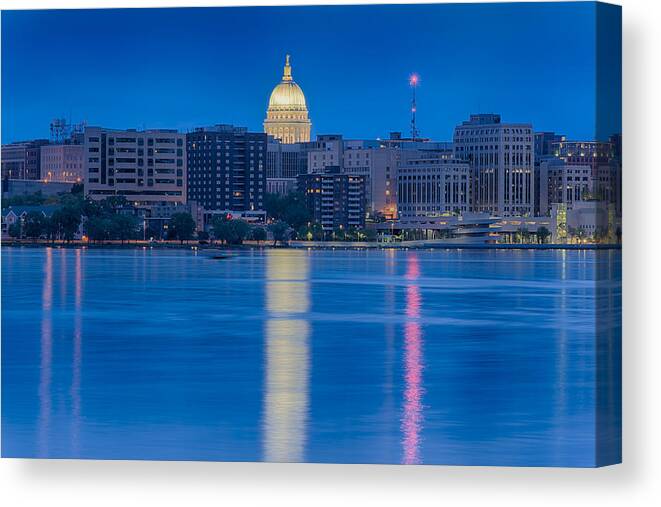 Capitol Canvas Print featuring the photograph Wisconsin Capitol Reflection by Sebastian Musial