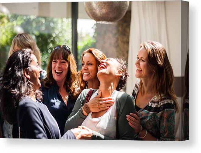 North Holland Canvas Print featuring the photograph Women at reunion greeting and smiling by Lucy Lambriex
