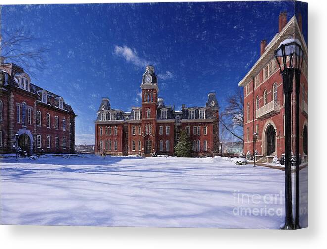 Woodburn Hall Canvas Print featuring the photograph Woodburn Hall in snow storm Paintography by Dan Friend