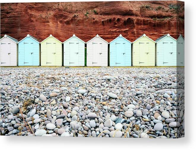 Beach Hut Canvas Print featuring the photograph Wooden Beach Huts by Amesy