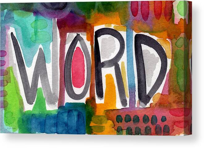 Word Canvas Print featuring the painting Word- colorful abstract pop art by Linda Woods
