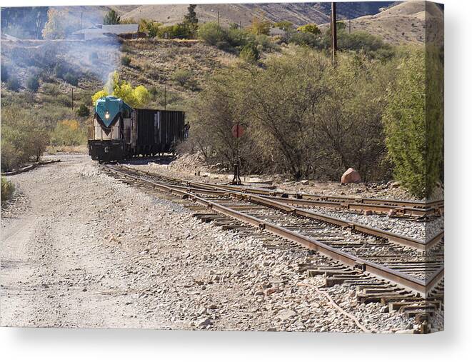 Clarkdale Arizona Canvas Print featuring the photograph Work Train in Clarkdale Arizona by Jim Moss
