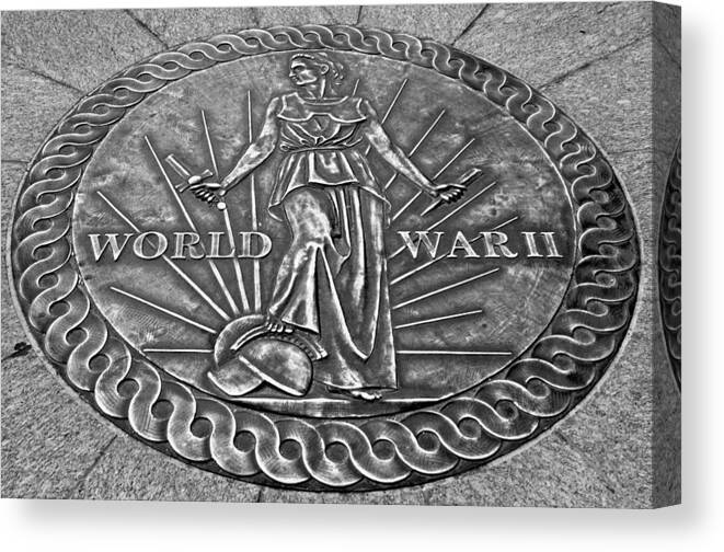 World Canvas Print featuring the photograph World War II Medallion BW by Pablo Rosales