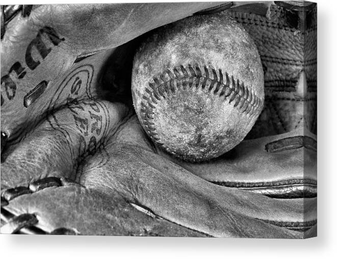 Baseball Canvas Print featuring the photograph Worn In BW by JC Findley