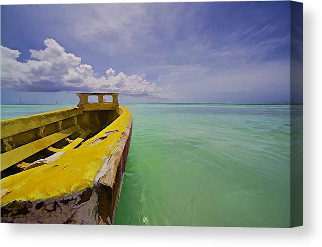 Abandon Canvas Print featuring the photograph Worn Yellow Fishing Boat of Aruba II by David Letts