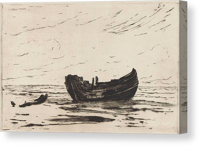 Wreck Ashore Canvas Print featuring the drawing Wreck Of A Fishing Boat, Carel Nicolaas Storm Van by Carel Nicolaas Storm Van 's-gravesande