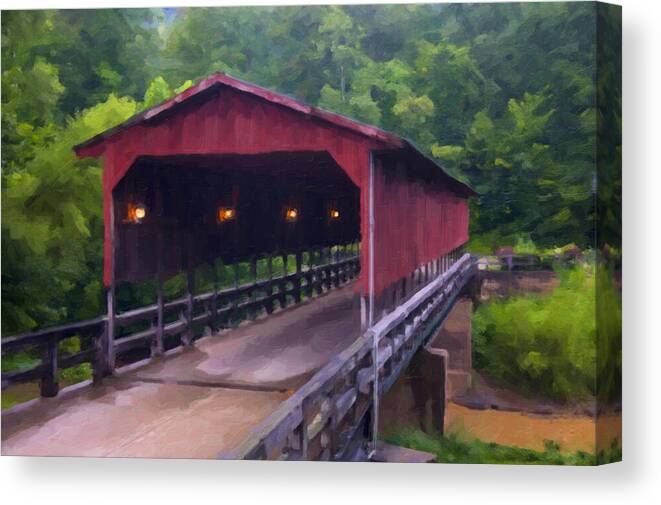 Covered Bridge Canvas Print featuring the digital art WV Covered Bridge by Flees Photos