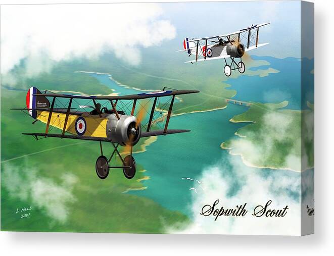 Vintage Ww1 Canvas Print featuring the digital art WW1 British Sopwith Scout by John Wills