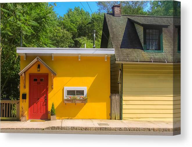 Red Door Canvas Print featuring the photograph Yellow Cottage by Kathleen McGinley