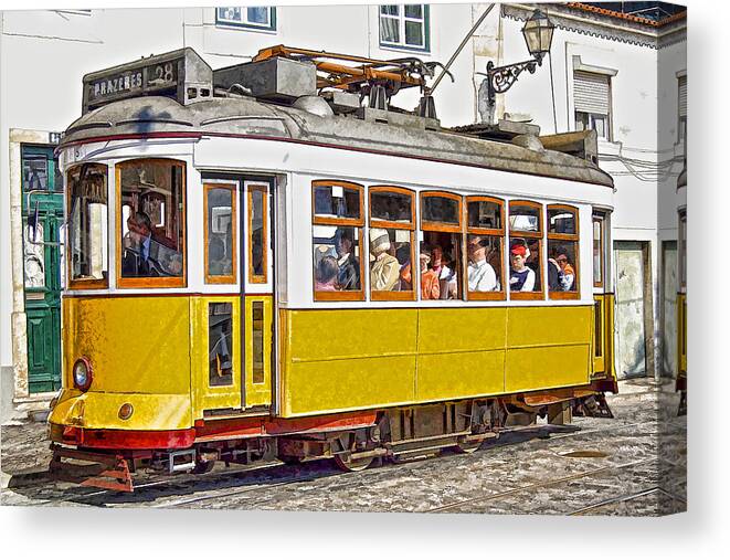 Lisbon Canvas Print featuring the photograph Yellow Electric Trolly of Lisbon by David Letts