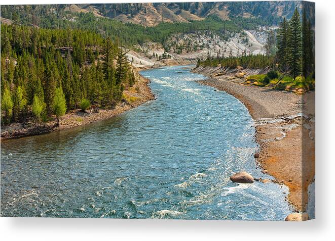 Landscape Canvas Print featuring the photograph Yellowstone River Journey by John M Bailey