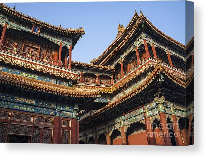 Ancient Canvas Print featuring the photograph Yonghe Temple AKA Lama Temple in China by Bryan Mullennix