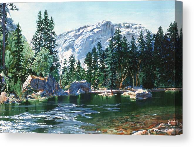 Yosemite National Park Canvas Print featuring the painting Yosemite Mirror Lake by Lynn Hansen