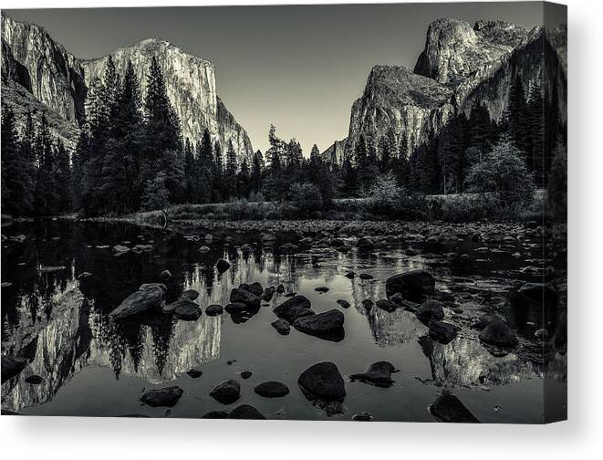 Ansel Adams Canvas Print featuring the photograph Yosemite National Park Valley View Reflection by Scott McGuire
