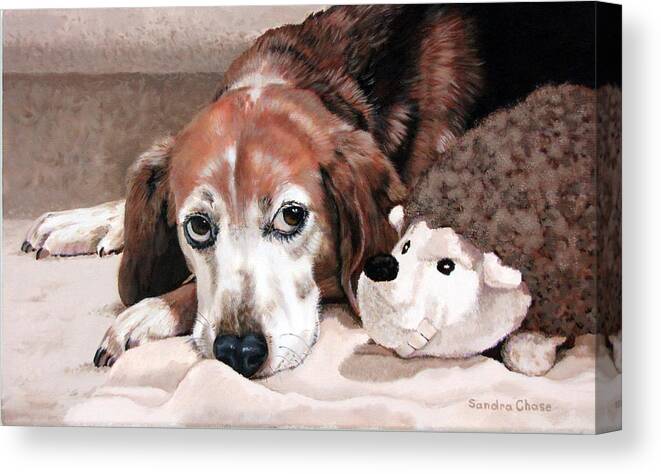 Dog Canvas Print featuring the painting Zeppy and Lovey by Sandra Chase