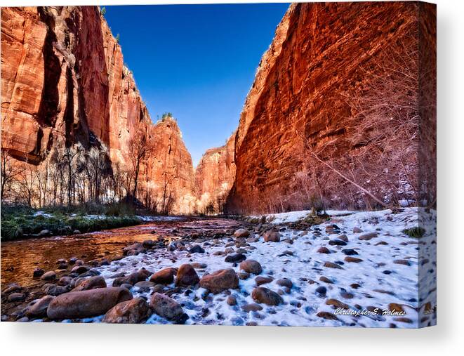Christopher Holmes Photography Canvas Print featuring the photograph Zion Canyon Winter by Christopher Holmes