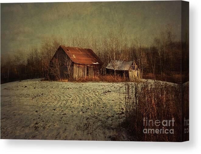 Abandon Canvas Print featuring the photograph Abandoned barn after the first snow #1 by Sandra Cunningham