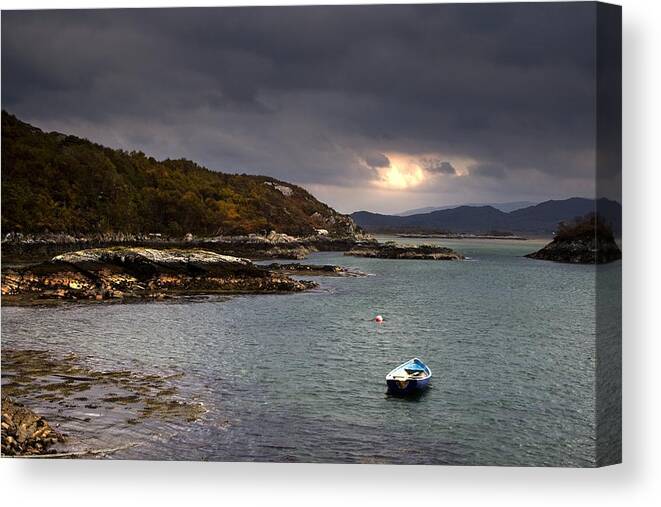 Anchored Canvas Print featuring the photograph Boat In Water, Loch Sunart, Scotland #1 by John Short