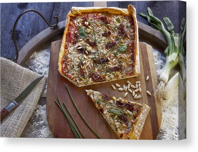 Herbs Canvas Print featuring the photograph Pizza with herbs #1 by Joana Kruse