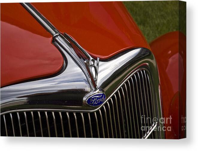 1936 Canvas Print featuring the photograph 1936 Ford V8 Hood Ornament by Tim Mulina